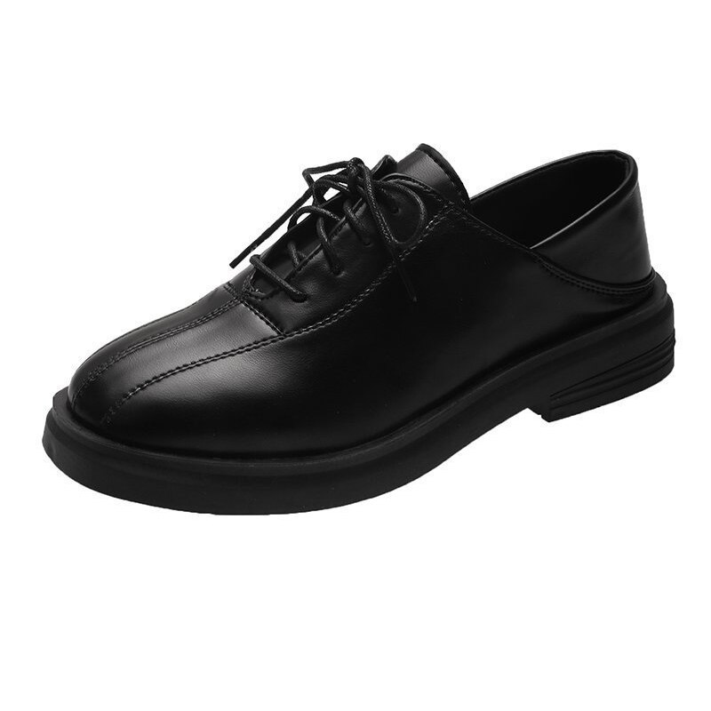 Noir Beige Oxford chaussures pour femmes printemps été décontracté mocassins en cuir synthétique polyuréthane Vintage à lacets plate-forme chaussures mocassins: Black / 9