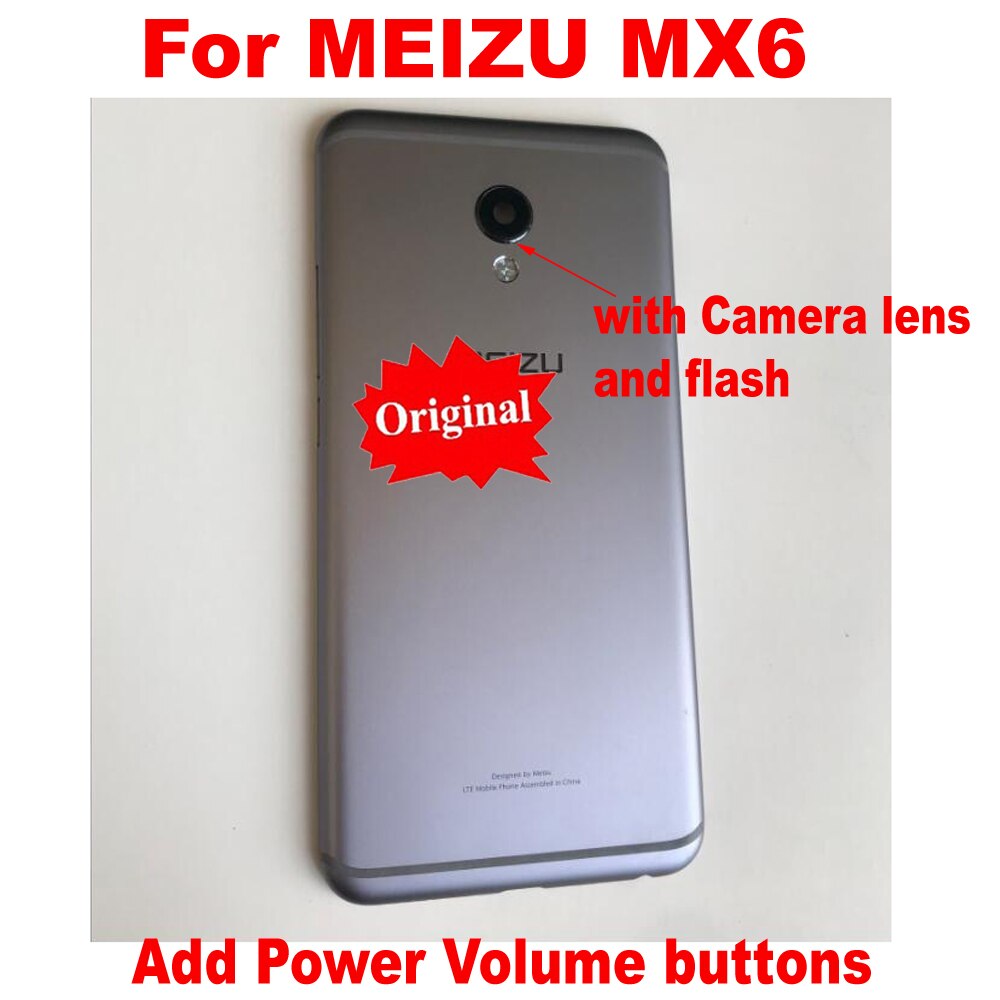 Original LTPro Best Back Battery Cover Housing Door Rear Case Shell For MEIZU MX6 with camera glass lens + Power Volume Buttons