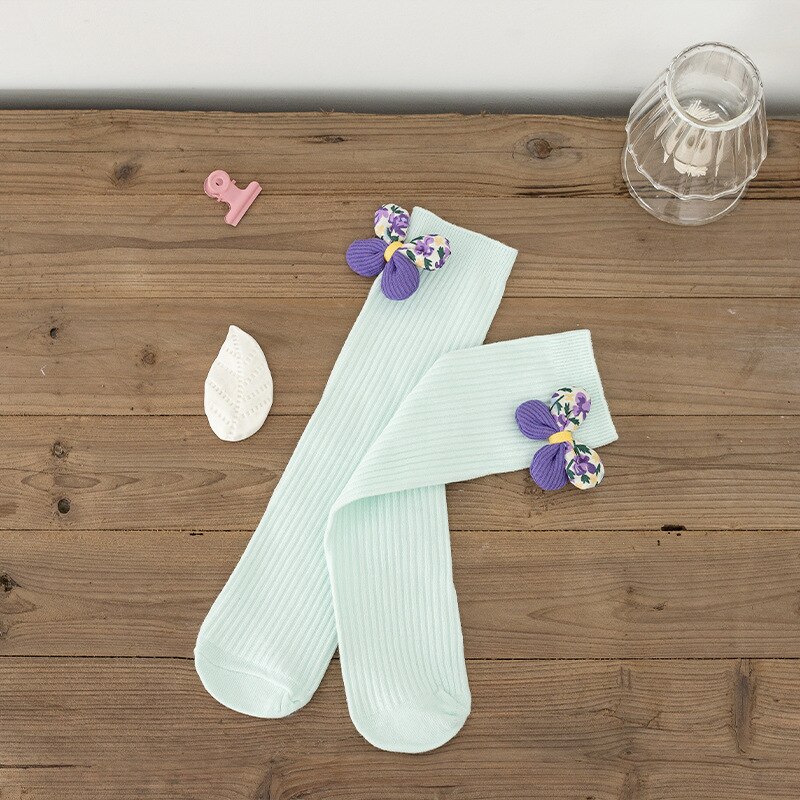 Chaussettes en coton peigné sans talon pour filles, bas de printemps et d'automne à mollet, princesse à fleurs, pour enfants de 1 à 15 ans: B / 1-7Y