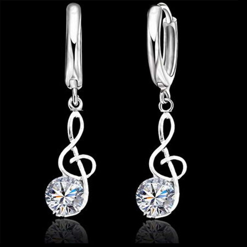 Note musicali Parure di Gioielli 925 Sterling Silver Cubic Zirconia Simboli Collane Con Pendente Del Cerchio Orecchini Set Per Le Donne