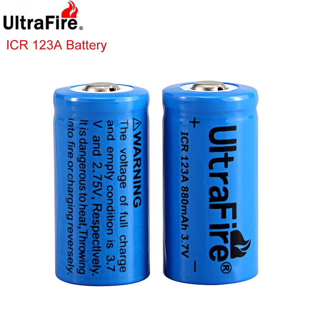 UltraFire – batterie Lithium-ion Rechargeable ICR 123A/16340, CR123A, 3.7V, 880mAh, 16340, pour appareil photo, lampe de poche LED