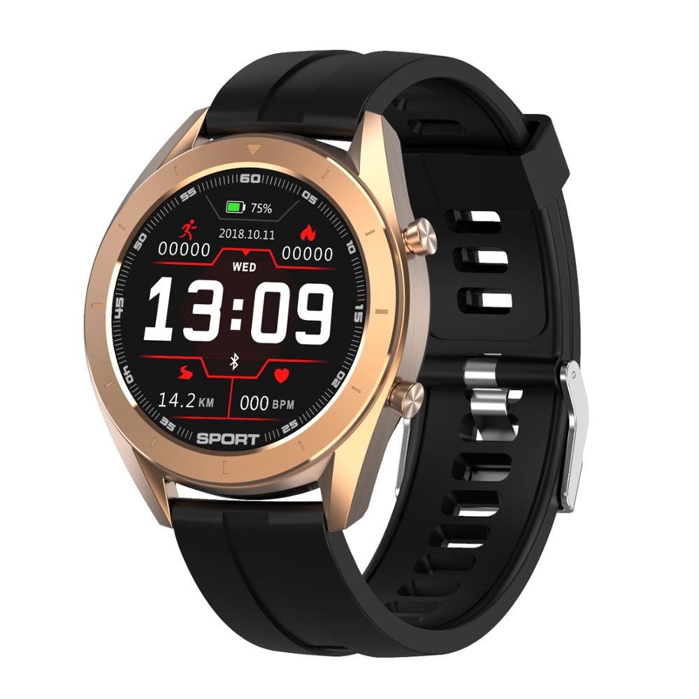 LYKRY DT99 montre intelligente montres de sport IP68 étanche fréquence cardiaque surveillance du sommeil Fitness Tracker pour Xiaomi Iphone: Gold Black Silicone