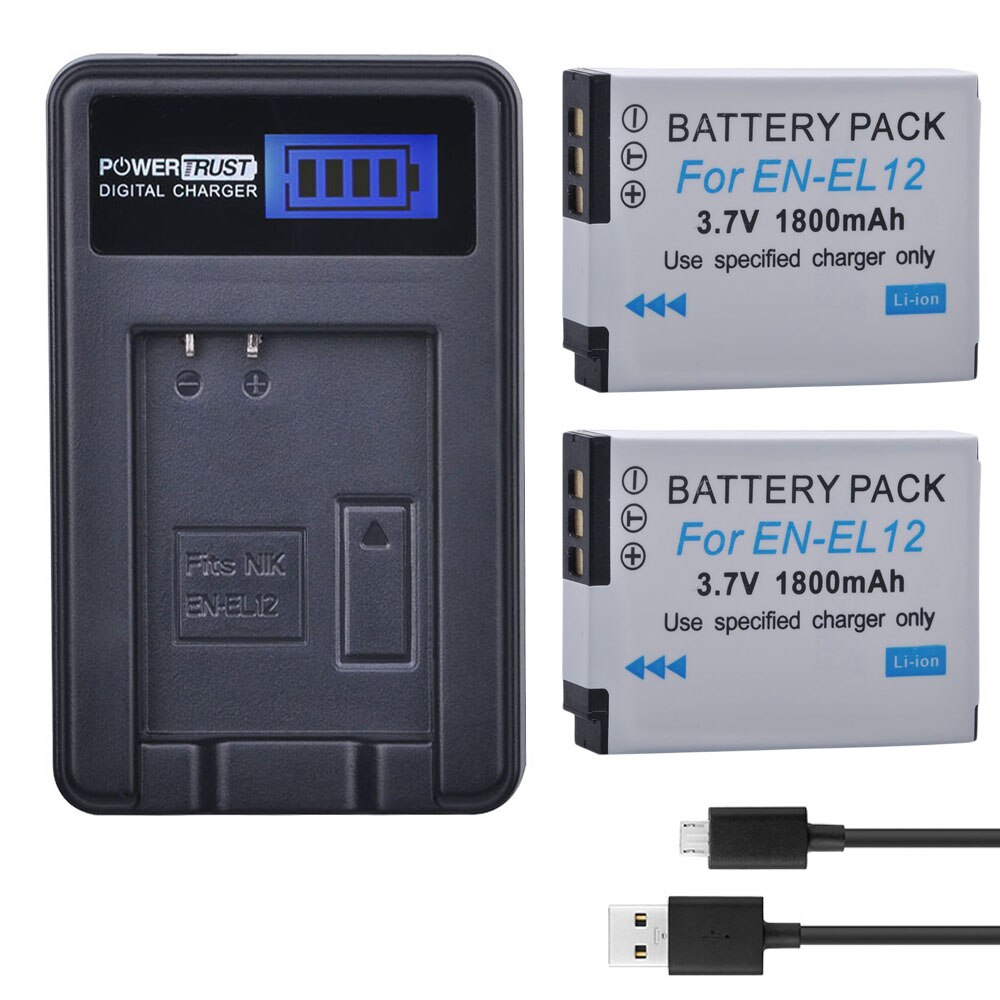 2Pcs EN-EL12 ENEL12 EN EL12 Kamera Batterie + LCD USB Ladegerät für Nikon Kamera Coolpix S9900 S9700 AW120 S9500 AW110 S70: 2Battery and Charger