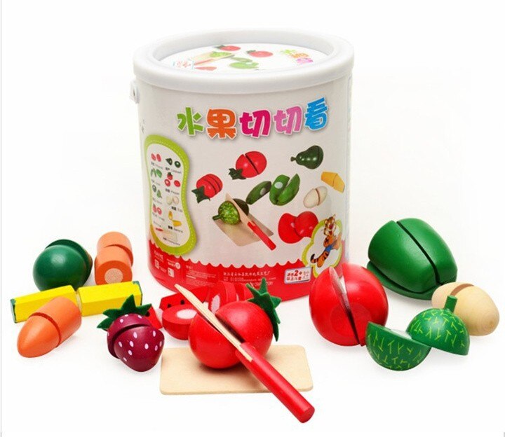 [Funny] Cut Fruits and vegetables food game the wooden barrel Fancy early Educational toys simulation kitchen play toy baby