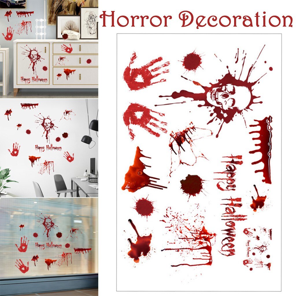 Horrible Halloween Bloody Handprint Stickers Wall Window Door Floor Decal Stickers Halloween Party Decor Haunted House Prop#p
