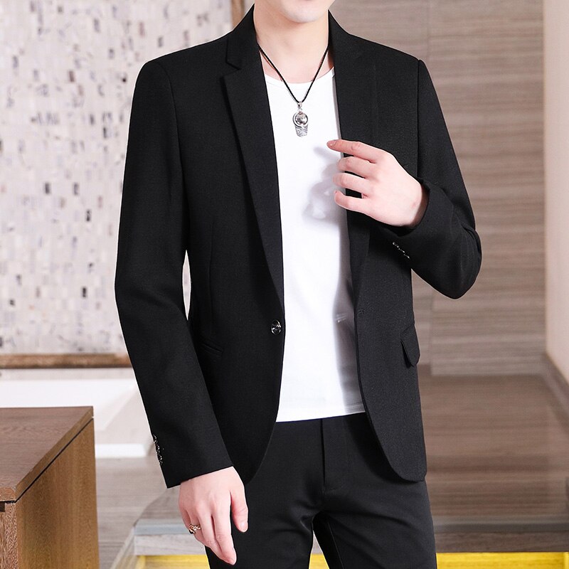 Costume pour homme, style coréen, Slim Fit, noir, veste d'affaires, bouton unique, manteau décontracté, haut, vêtements pour mari, printemps automne,