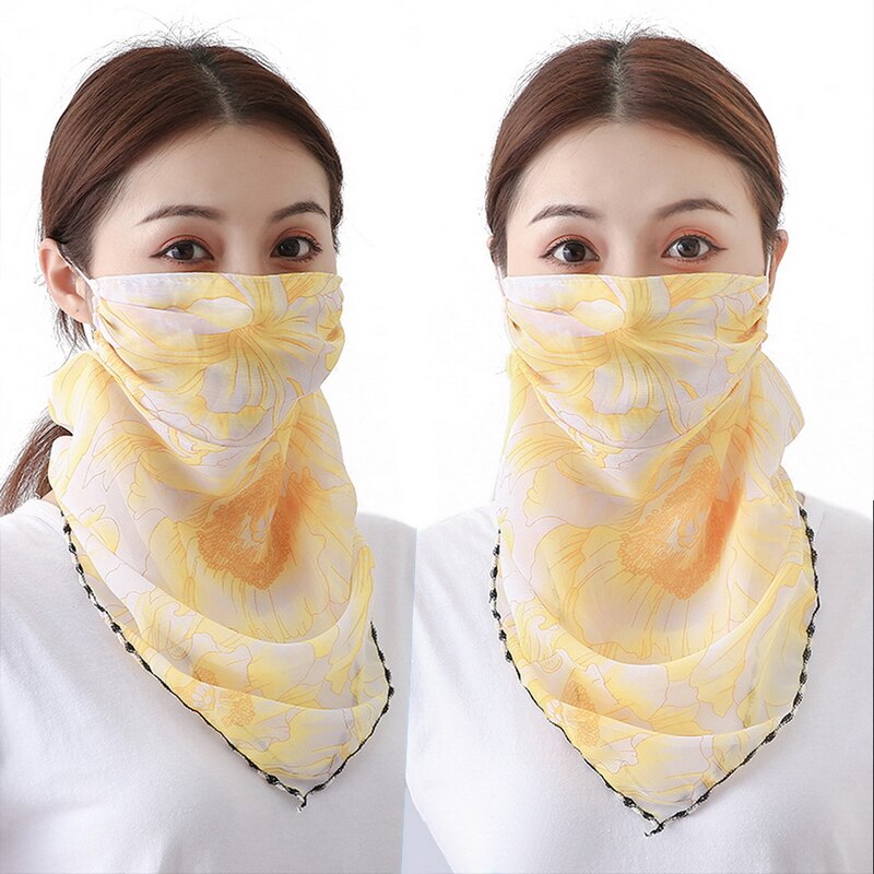 Été Protection solaire masque facial femmes écharpe en mousseline de soie conduite en plein air cyclisme masques parasol cou crème solaire masque soie Mascarillas: 17