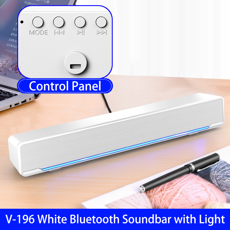 Home Theater Soundbar Desktop Speaker with Bluetooth Microphone USB Jack Dual Loudspeaker Sound Stereo Surround Sound for Home: V-196 White BT