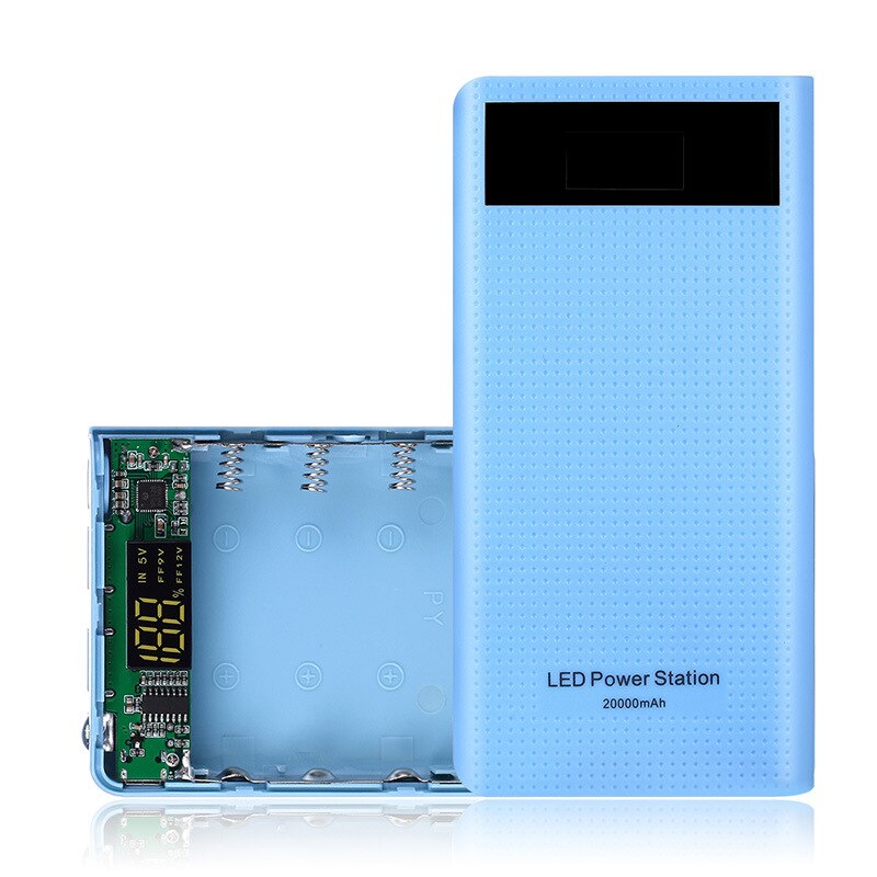 QC3.0 7X18650 Usb Type C Power Bank Batterij Lader Case Diy Box Shell 5V Power Houder Lcd 7*18650 Voor Mobiele Snel Opladen: Blue No Battery