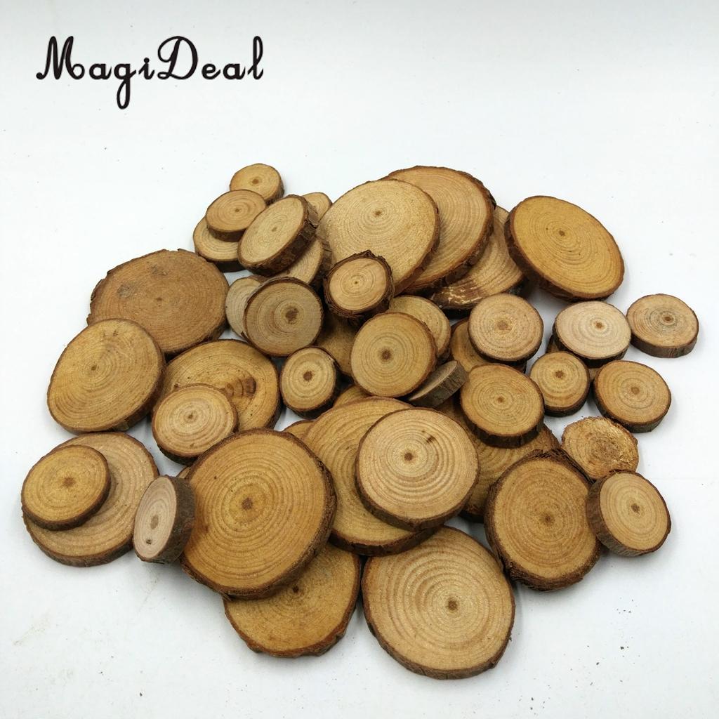 50Pcs 20-40mm Mixed Mini Wood Tree Slices Pine Log Slices Natural Rustic Craft Wedding Christmas Centerpiece Decoration
