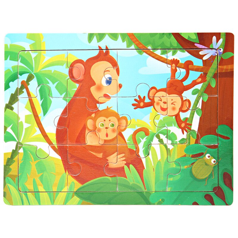 15*11cm 12pcs Wood Puzzle Kids Educational Toys Cartoon Animal/Traffic 3dD Wooden Puzzle Jigsaw Toys For Children: Lemon yellow