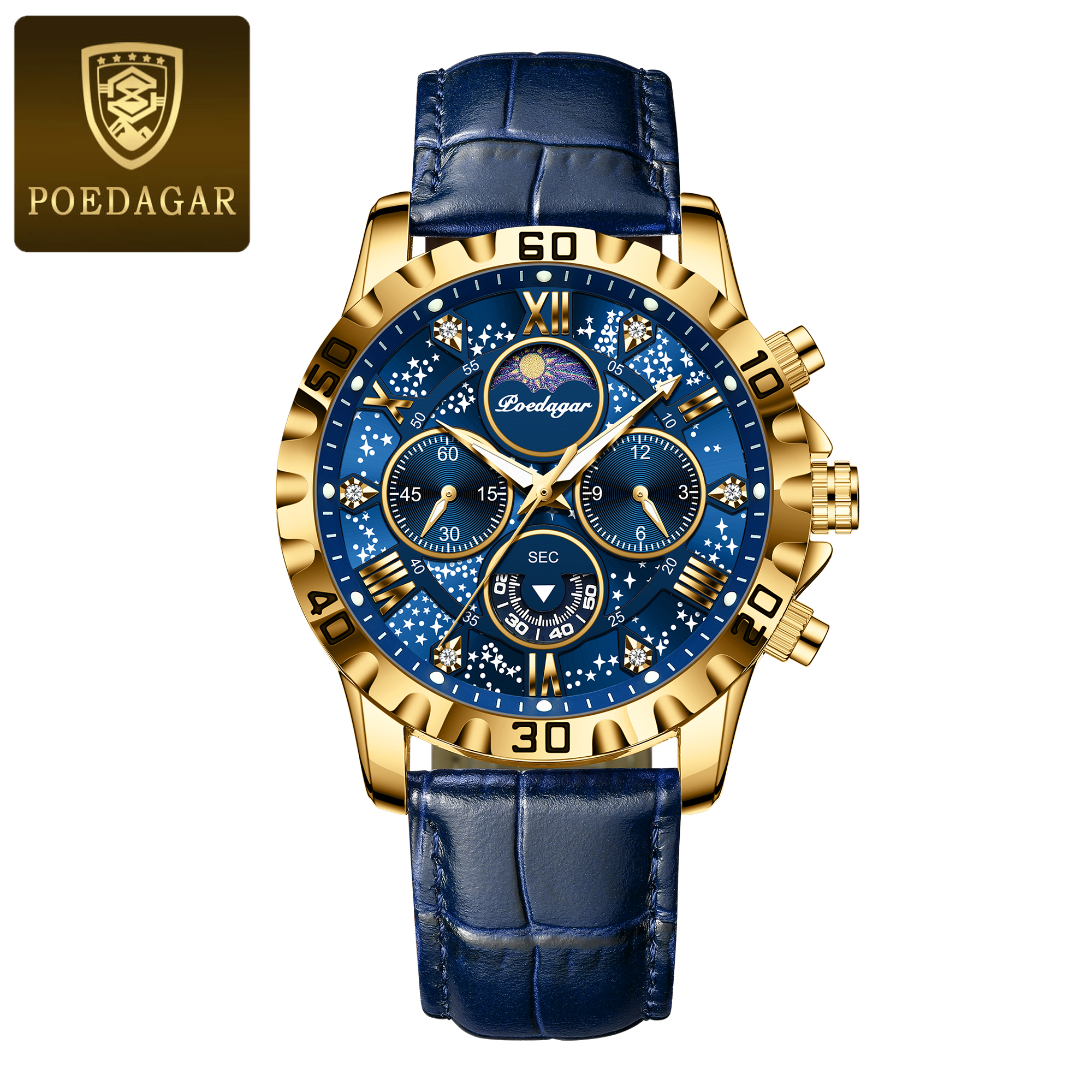 POEDAGAR Watch For Men Sport Quartz Man Wristwatch Waterproof Luminous Chronograph Leather Men's Watches Male Reloj: Multicolor
