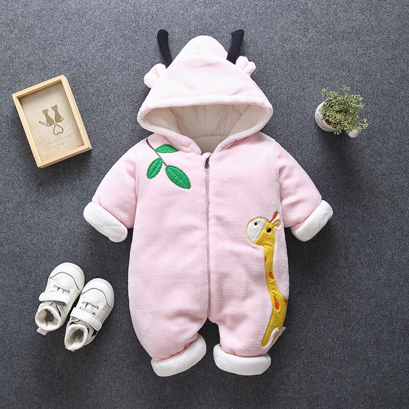 Neugeborenen Baby Strampler Overall Winter Karikatur Kleinkind Verdicken Warme Oberbekleidung Mantel Für Baby Jungen Mädchen 6-18 M schnee Tragen Clj235