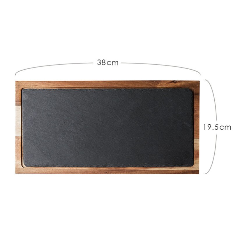 Plato de aperitivo de madera maciza, bandeja de madera para Pizza, plato de pan de pizarra negra, plato de madera para carne de repostería, plato de comida japonesa: Rectangle