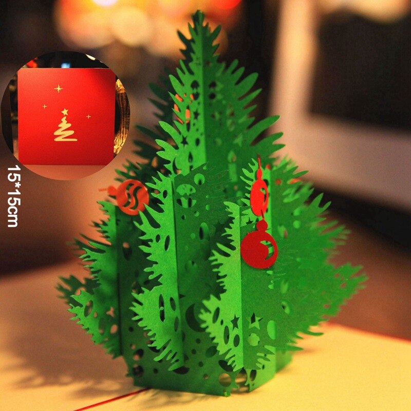 3D Christmas Tree Paper Postcards Custom Xmas Greeting Cards Display