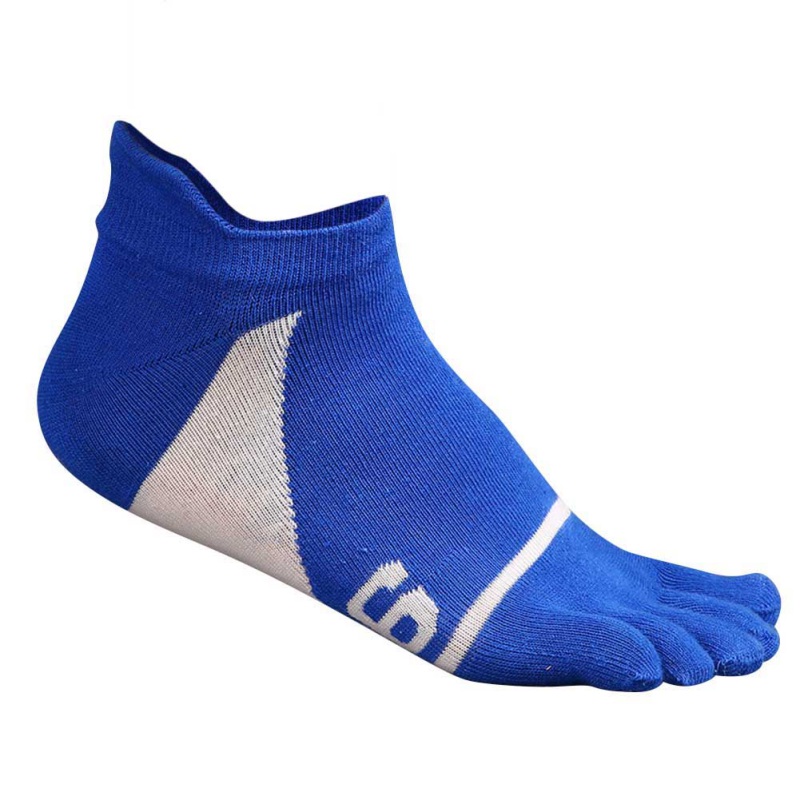 Mænd sport blød sport tå sokker åndbar ankel sokker mandlige sokker bomuld fem finger sokker: Blå