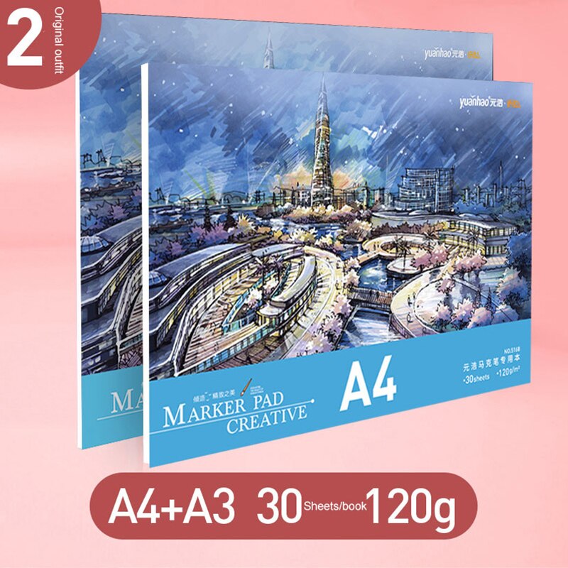 Drawing Paper Mark Pen Drawing Book Cartoon Opaque Paper A3/A4/B5 Mark Pen Color Acrylic Drawing Book Graffiti Art Book: 2pcs A3 A4