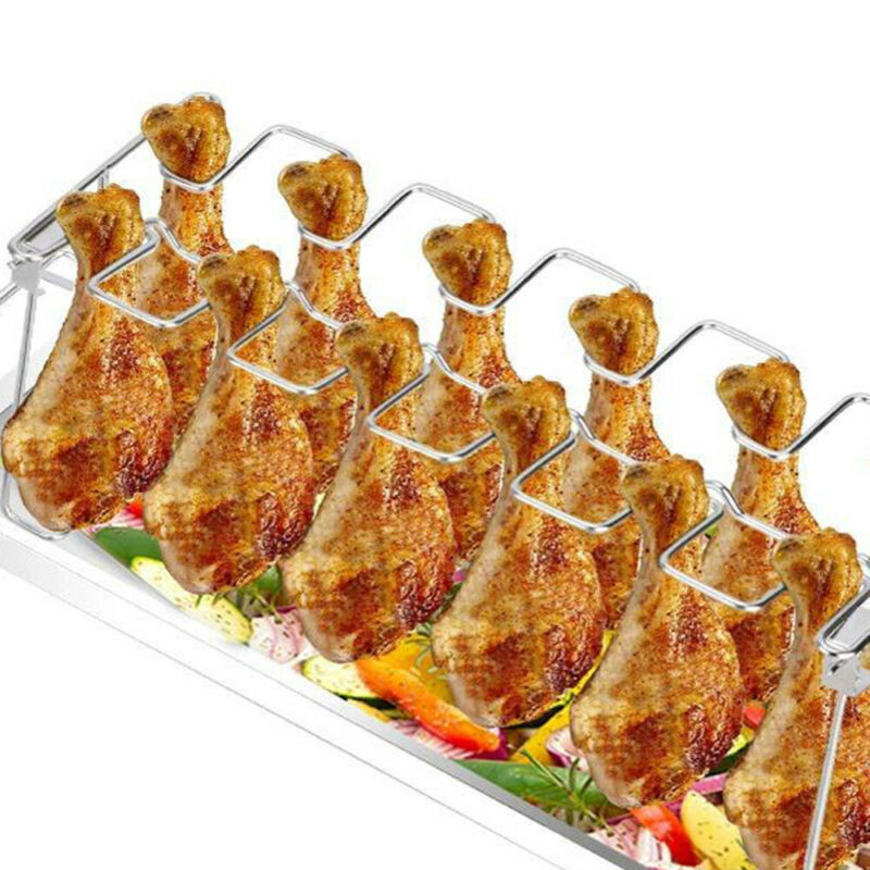 14 åbninger bbq holder and kyllingelår vinge grill madlavningsstativ med dryp pande fjerkræ steger kyllinge vinge rack rustfrit stål