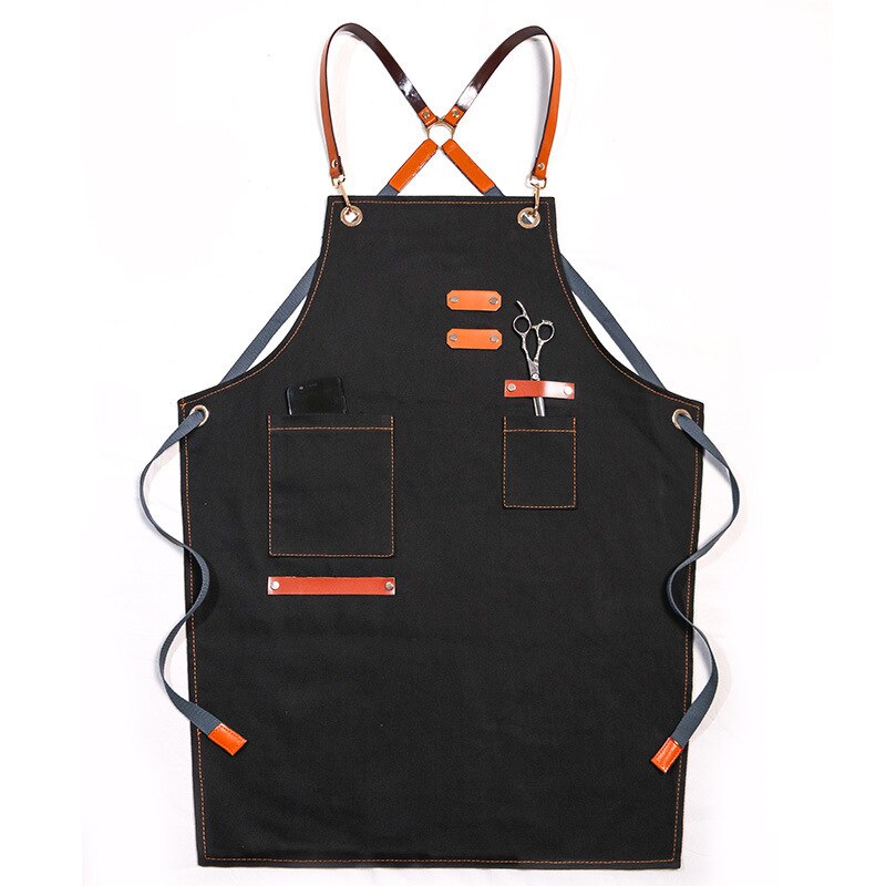 Solid Denim Pocket Bibs House Cleaning Working Coffee Pinafore Canvas Apron Kitchen Accessories Shop Cooking Baking Accessories: 2WQ-46451-002