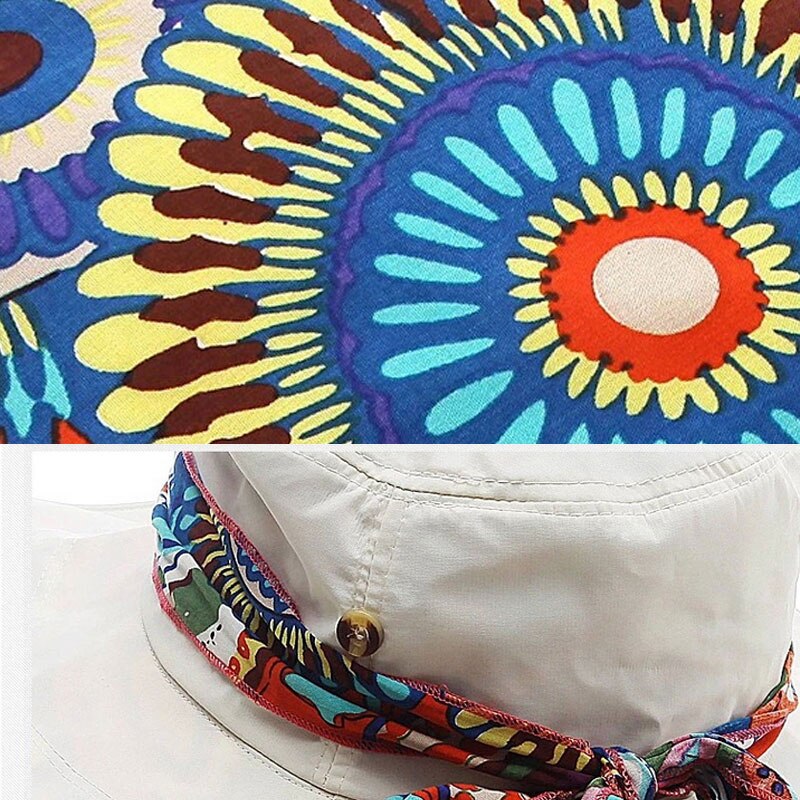 Kvinner blomst folding brimmed hatt sol uv beskyttelse utendørs sommer strand buehatt sek 88