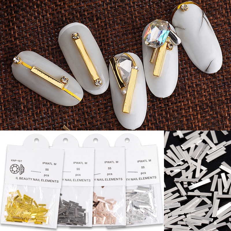 100 st/påse guldtacka silver svart 3d metall nageldekorationer legering berlocker för naglar tillbehör tillbehör verktyg 5 längder