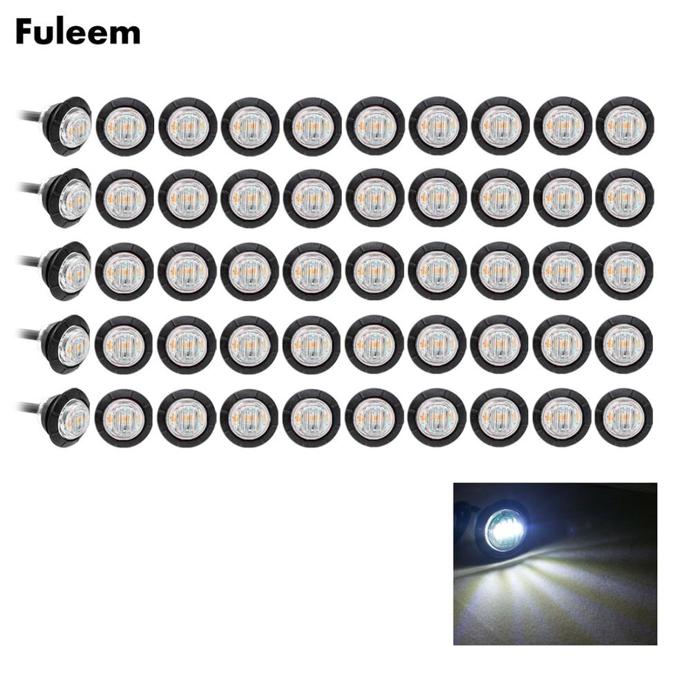 Fuleem 50PCS 3led White 3/4 Inch Mini Led Marker Clearance Light side marker lights 12V Waterproof