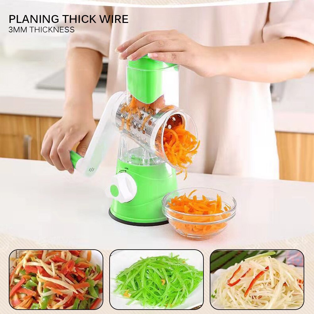Manual Vegetable Cutter Round Slicer Potato Carrot Grater Slicer 3pcs Stainless Steel Chopper Blades Kitchen Tool