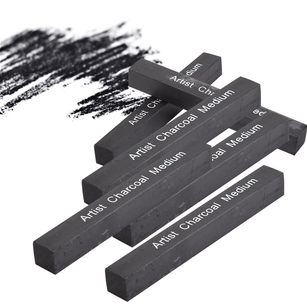 Bâton de charbon de bois comprimé 6 pièces carré doux/moyen/dur Graphite dessin crayon Art fournir des bâtons de charbon de bois pour la peinture
