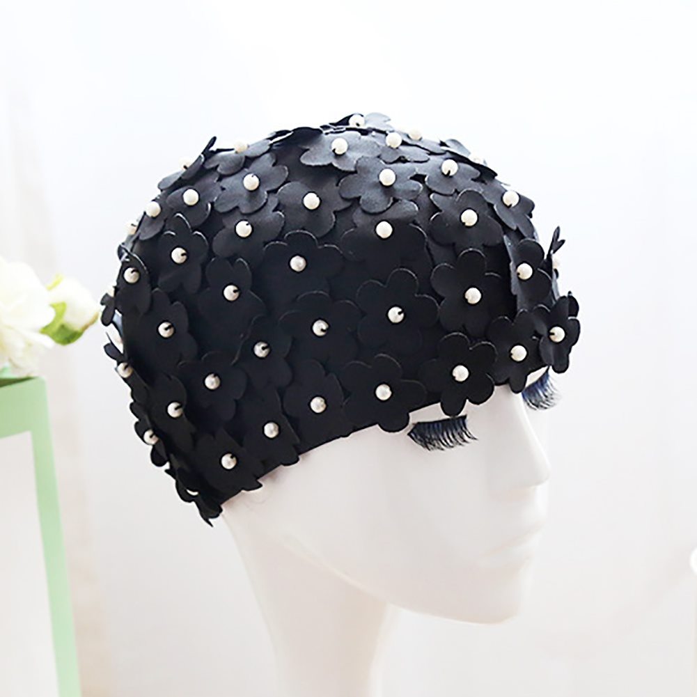 Flower Swimming Cap 3D Bathing Cap Petal Pearl Long Short Hair Swim Pool Cap Pure Handmade Cloth Cap