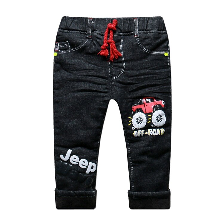 Vinter tyk varme drenge jeans sort børnetøj baby dreng termo denim bukser til børn 1-5 år db -b02: Bil / 5t