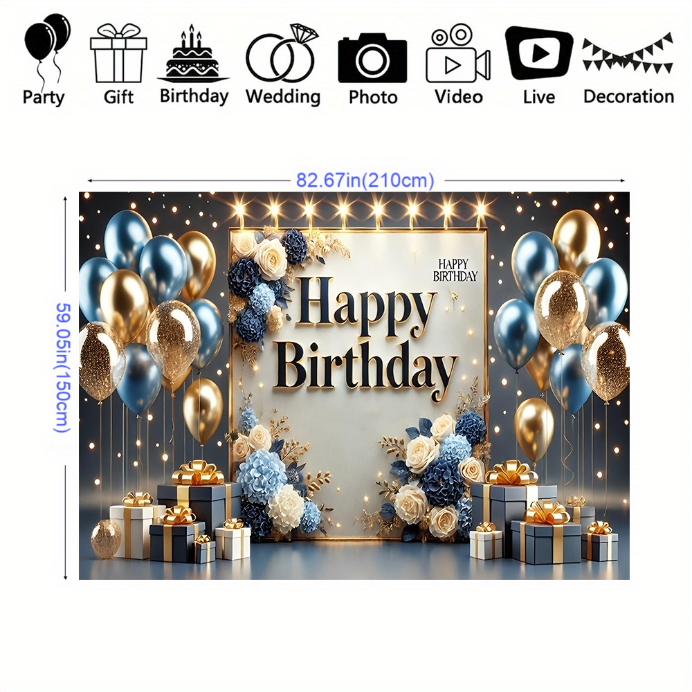 1 peça banner de festa de feliz aniversário, adequado para festas de aniversário, adereços fotográficos, decoração de fundo de mesa de bolo: XL