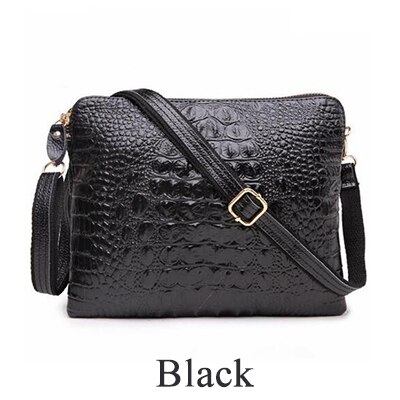 Genuine PU Women Clutch Vintage Crocodile Pattern Shoulder Bags Evening PartyCross-body bag with one shoulde Messenger Bags: Black