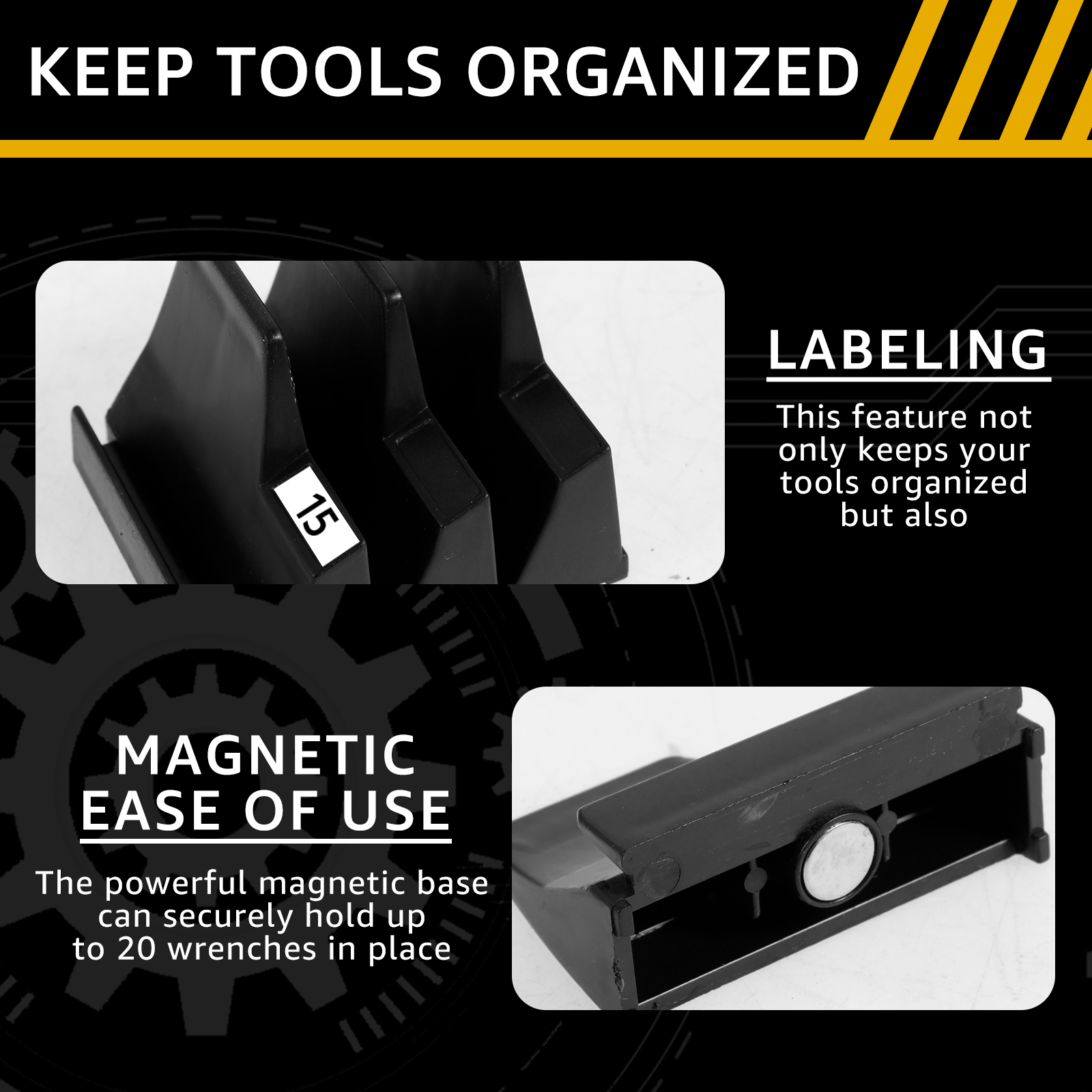 Magnetic Wrench Organizer for Tool Box, Easy Accessibility Magnetic Wrench Holder for 24 Wrenches,Modular Wrench Organizer Black