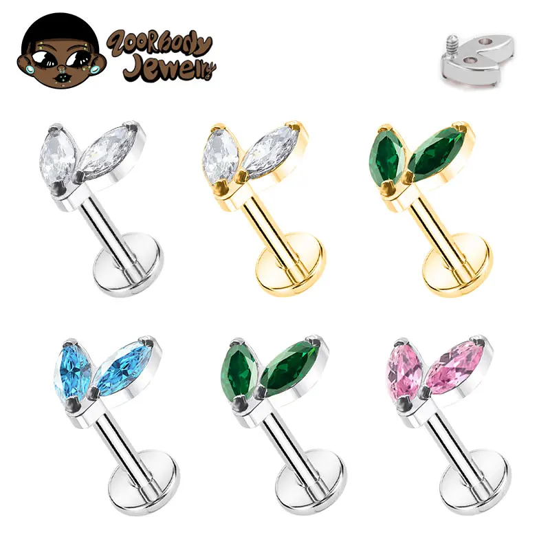 ASTM F136 Piercing de titanio individual pequeño Marquesa CZ rosca interna parte posterior plana Labret Helix Tragus Piercing Labret perforado