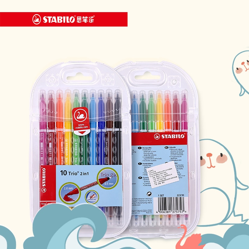 3Pc Stabilo 5 Kleuren 223 Kinderen Studenten Met Tweekoppige Aquarel Pen Te Wassen Professionele Hand schilderen