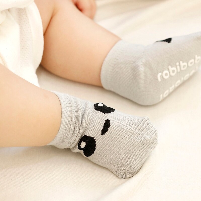 Katoenen Baby Sokken Pasgeboren jongen meisje Vloer anti-slip Sokken baby kids Korte silicagel anti-slip Sokken op Cartoon animal: grey / 24M