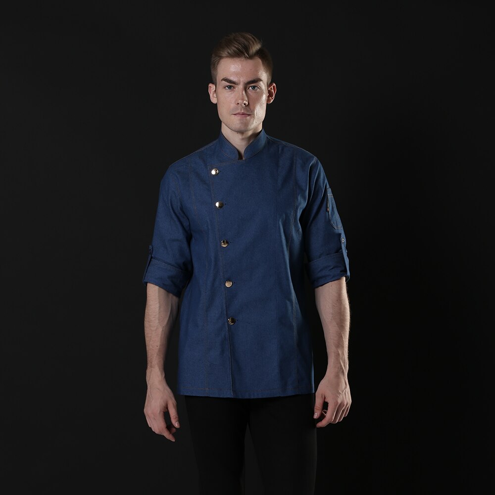 Åndbar unisex guldknap cowboychef jakke skjorte køkken bageri overalls hotel restaurant kok tjener uniform