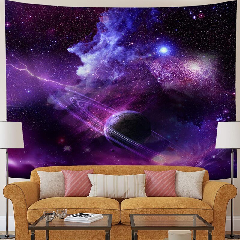 Psychedelic Starry Sky Galaxy Tapestry Art Print Wall Hanging Tapestry Wall Blanket for Bedroom Living Room