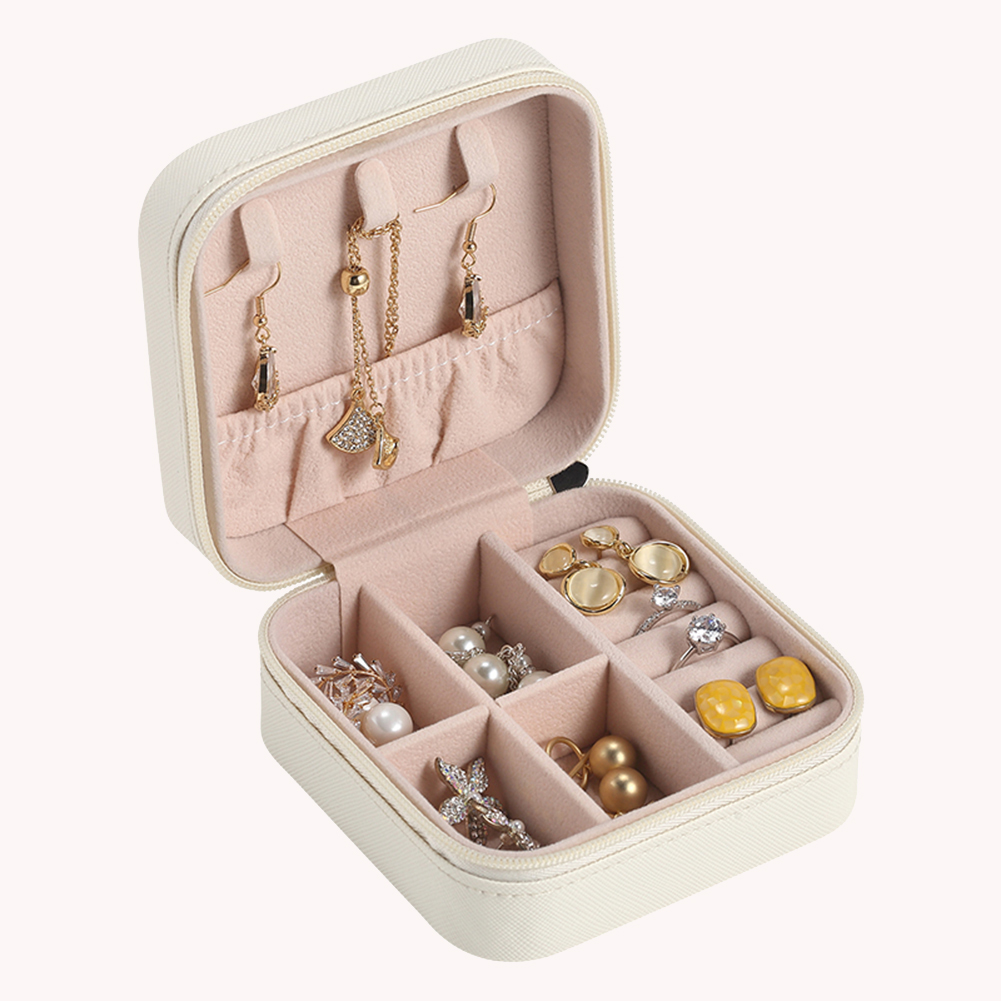 Jewelry Organizer Cases Display Travel Portable Jewelry Box Leather Storage Organizer Earring Holder Boxes Travel Cosmetic Bag: M1-white