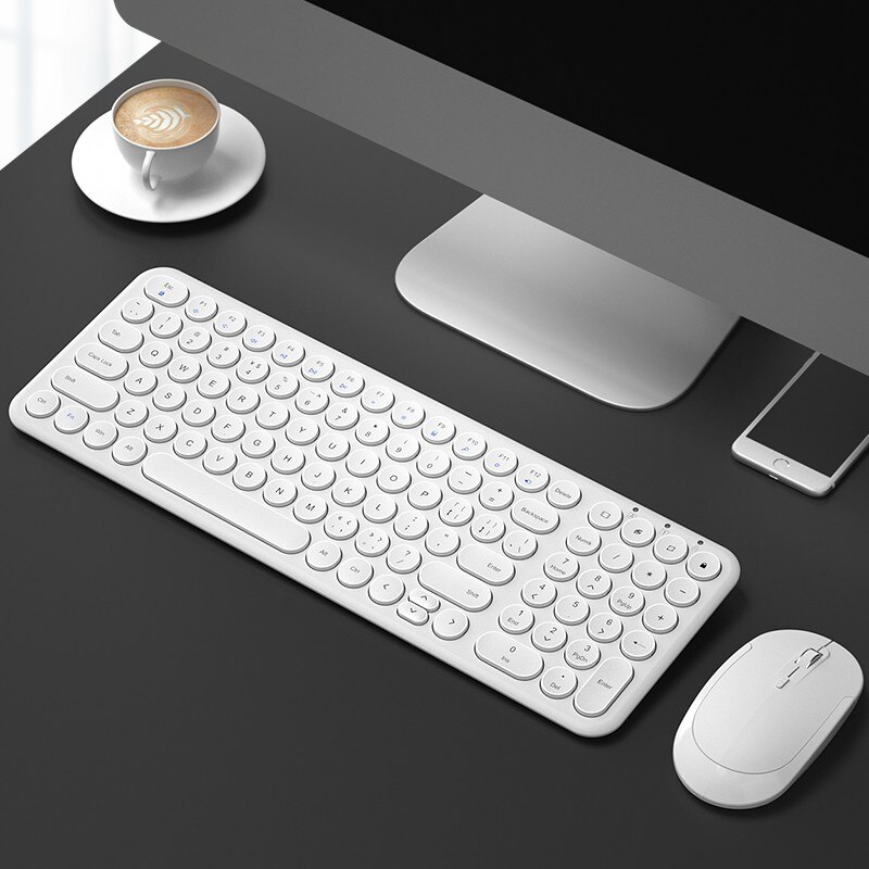 2.4G Wireless Silent Keyboard Ergonomic Mouse Round keycap Keyboard Gaming Mouse For Macbook Pro Computer Laptop Keyboard Mouse: with mouse white
