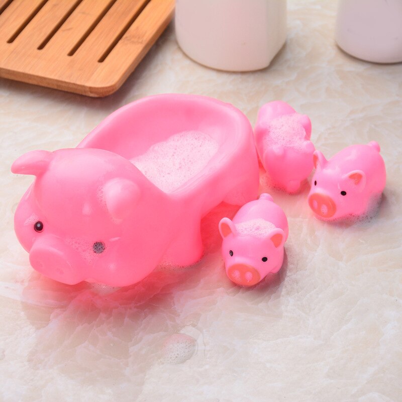 4 stuk/set Mooie Roze Varken Vormige Baby Bad Speelgoed Rubber Float Piepende Speelgoed Bad Speelgoed