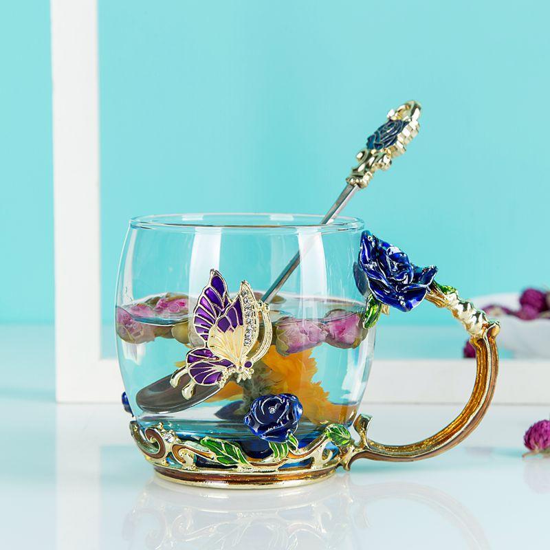 Emalj glas kopp speciell transparent kristall carve mönster för vatten te kaffe hem dricka ware bröllop