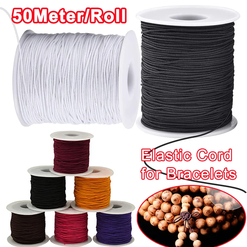 50M/rollo de cordón elástico de 1mm, cuerda elástica resistente para pulsera, cuerda elástica para pulseras, fabricación de joyería, manualidades DIY, abalorios