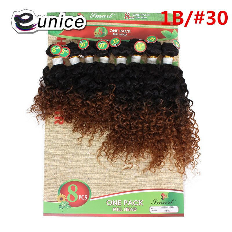 Eunice Ombre Hair Extensions Kinky Curly Weave Synthetic Hair Bundles 8pieces/lot 1 Pack 8-14"INCH: T1B/30