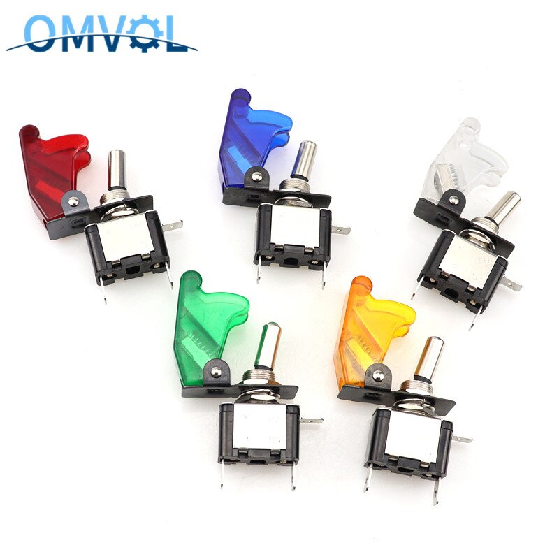 LED illuminated LED Toggle Switch With Missile Style Flick Cover Car Dash 12V 20A 3Pin