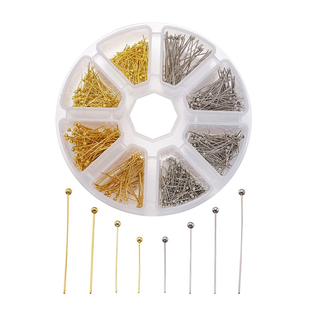 Conjunto de alfileres de cabeza de bola de latón, oro rosa, alfileres con ojetes, alfileres de cabeza plana, accesorios para abalorios, collar artesanal, pendientes, fabricación de joyas, 300: Brass Ball Pin