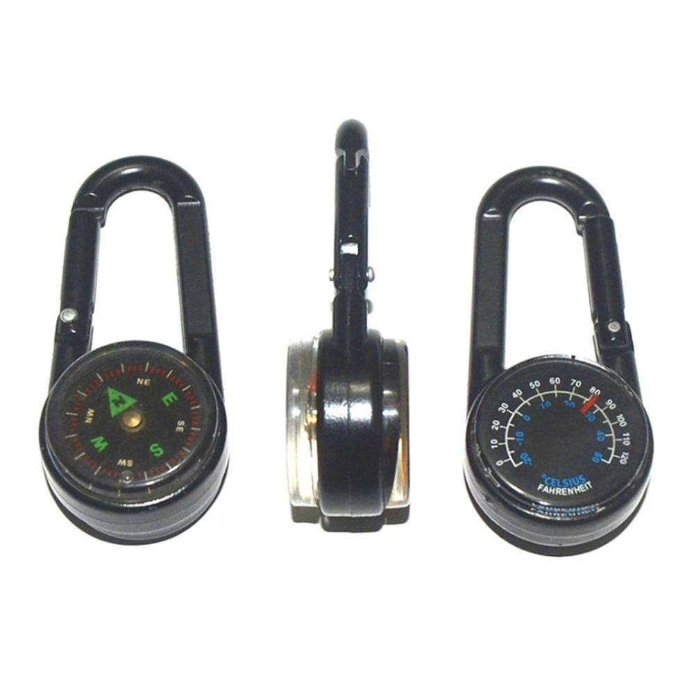 Metalen sleutelhanger voor buiten, minikompas, dubbelzijdige bergbeklimmingssleutel, karabijnhaak, thermometerkompas