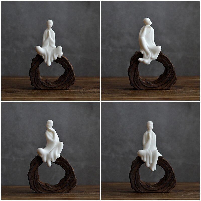 Chinois poterie Figure ornement Zen poupée Dehua blanc en céramique petits ornements Mini décorations Mini ensemble de thé décor à la maison