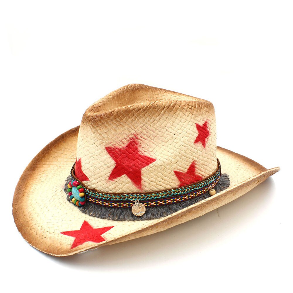 Kvinder western cowboyhat med kvastbånd stjerne dame sombrero hombre cowgirl jazz caps størrelse 58cm