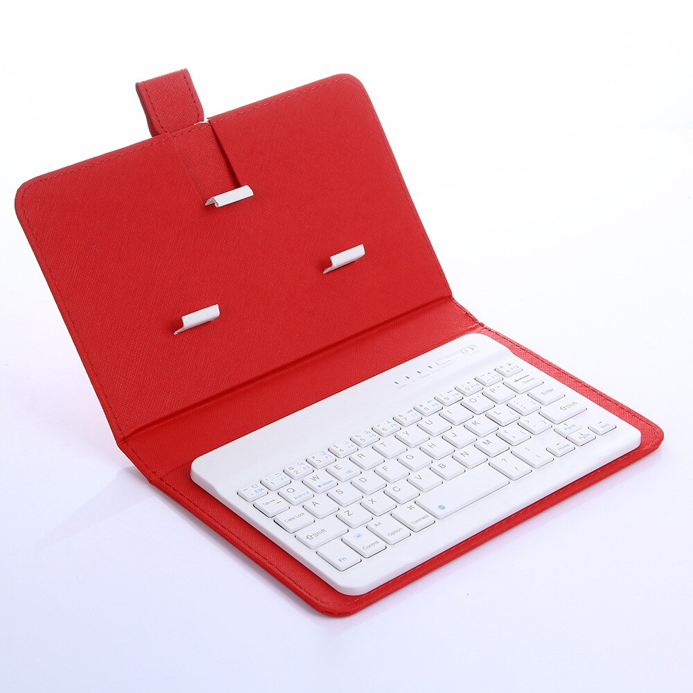 Draagbare Draadloze Bluetooth Toetsenbord Geval Pu Leer Stand Cover Voor Iphone Android Telefoons: Rood